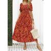 ZESICA Women’s 2026 Summer Boho Floral Print Square Neck Ruffle Swing Beach Long Maxi Dress(Orange/Red)
