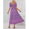 ZESICA Women’s 2026 Summer Boho Floral Print Square Neck Ruffle Swing Beach Long Maxi Dress(Purple)