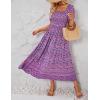 ZESICA Women’s 2026 Summer Boho Floral Print Square Neck Ruffle Swing Beach Long Maxi Dress(Purple)