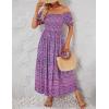 ZESICA Women’s 2026 Summer Boho Floral Print Square Neck Ruffle Swing Beach Long Maxi Dress(Purple)
