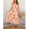 ZESICA Women’s 2026 Summer Boho Floral Print Square Neck Ruffle Swing Beach Long Maxi Dress(Tangerine)