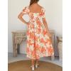 ZESICA Women’s 2026 Summer Boho Floral Print Square Neck Ruffle Swing Beach Long Maxi Dress(Tangerine)