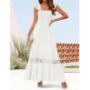 ZESICA Women’s 2026 Summer Lace Strap Sleeveless Square Neck Smocked High Waist Ruffle Hollow Out Flowy A Line Maxi Dress