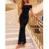 ZESICA Women’s Summer Off Shoulder Floral Bodycon Maxi Dress 2026 Ruched Elegant Formal Cocktail Wedding Guest Long Dresses(Black)
