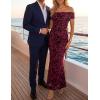 ZESICA Women’s Summer Off Shoulder Floral Bodycon Maxi Dress 2026 Ruched Elegant Formal Cocktail Wedding Guest Long Dresses(Burgundy)