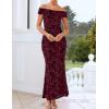 ZESICA Women’s Summer Off Shoulder Floral Bodycon Maxi Dress 2026 Ruched Elegant Formal Cocktail Wedding Guest Long Dresses(Burgundy)