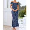 ZESICA Women’s Summer Off Shoulder Floral Bodycon Maxi Dress 2026 Ruched Elegant Formal Cocktail Wedding Guest Long Dresses(Dusty Blue)