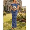 ZESICA Women’s Summer Off Shoulder Floral Bodycon Maxi Dress 2026 Ruched Elegant Formal Cocktail Wedding Guest Long Dresses(Dusty Blue)
