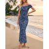 ZESICA Women’s Summer Off Shoulder Floral Bodycon Maxi Dress 2026 Ruched Elegant Formal Cocktail Wedding Guest Long Dresses(Dusty Blue)