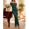 ZESICA Women’s Summer Off Shoulder Floral Bodycon Maxi Dress 2026 Ruched Elegant Formal Cocktail Wedding Guest Long Dresses(Green)