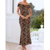 ZESICA Women’s Summer Off Shoulder Floral Bodycon Maxi Dress 2026 Ruched Elegant Formal Cocktail Wedding Guest Long Dresses(Khaki)