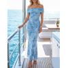 ZESICA Women’s Summer Off Shoulder Floral Bodycon Maxi Dress 2026 Ruched Elegant Formal Cocktail Wedding Guest Long Dresses(Light Blue)