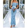 ZESICA Women’s Summer Off Shoulder Floral Bodycon Maxi Dress 2026 Ruched Elegant Formal Cocktail Wedding Guest Long Dresses(Light Blue)