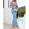 ZESICA Women’s Summer Off Shoulder Floral Bodycon Maxi Dress 2026 Ruched Elegant Formal Cocktail Wedding Guest Long Dresses(Light Blue)