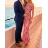 ZESICA Women’s Summer Off Shoulder Floral Bodycon Maxi Dress 2026 Ruched Elegant Formal Cocktail Wedding Guest Long Dresses(Pink)