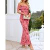 ZESICA Women’s Summer Off Shoulder Floral Bodycon Maxi Dress 2026 Ruched Elegant Formal Cocktail Wedding Guest Long Dresses(Pink)