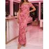 ZESICA Women’s Summer Off Shoulder Floral Bodycon Maxi Dress 2026 Ruched Elegant Formal Cocktail Wedding Guest Long Dresses(Pink)