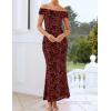 ZESICA Women’s Summer Off Shoulder Floral Bodycon Maxi Dress 2026 Ruched Elegant Formal Cocktail Wedding Guest Long Dresses(Rust)