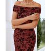 ZESICA Women’s Summer Off Shoulder Floral Bodycon Maxi Dress 2026 Ruched Elegant Formal Cocktail Wedding Guest Long Dresses(Rust)