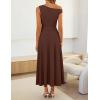 ZESICA Womens Summer One Shoulder Cocktail Maxi Dress 2026 Formal Sleeveless Flowy Wedding Guest Party Dresses with Belt(Brown)
