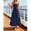 ZESICA Women’s Summer Sleeveless Midi Dress 2026 Strapless Ruched A Line Flowy Wedding Guest Party Beach Long Dresses(Navy)