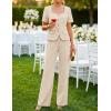ZESICA Women’s Summer Two Pieces Suits Set 2026 Short Sleeve Blazer Wide Leg Pants Business Casual Outfits Sets(Apricot)