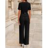ZESICA Women’s Summer Two Pieces Suits Set 2026 Short Sleeve Blazer Wide Leg Pants Business Casual Outfits Sets(Black)