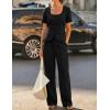 ZESICA Women’s Summer Two Pieces Suits Set 2026 Short Sleeve Blazer Wide Leg Pants Business Casual Outfits Sets(Black)