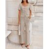 ZESICA Women’s Summer Two Pieces Suits Set 2026 Short Sleeve Blazer Wide Leg Pants Business Casual Outfits Sets(Grey Khaki)