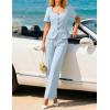 ZESICA Women’s Summer Two Pieces Suits Set 2026 Short Sleeve Blazer Wide Leg Pants Business Casual Outfits Sets(Light Blue)