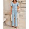 ZESICA Women’s Summer Two Pieces Suits Set 2026 Short Sleeve Blazer Wide Leg Pants Business Casual Outfits Sets(Light Blue)
