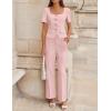 ZESICA Women’s Summer Two Pieces Suits Set 2026 Short Sleeve Blazer Wide Leg Pants Business Casual Outfits Sets(Light Pink)