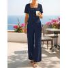ZESICA Women’s Summer Two Pieces Suits Set 2026 Short Sleeve Blazer Wide Leg Pants Business Casual Outfits Sets(Navy)