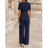 ZESICA Women’s Summer Two Pieces Suits Set 2026 Short Sleeve Blazer Wide Leg Pants Business Casual Outfits Sets(Navy)