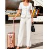 ZESICA Women’s Summer Two Pieces Suits Set 2026 Short Sleeve Blazer Wide Leg Pants Business Casual Outfits Sets(White)