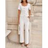 ZESICA Women’s Summer Two Pieces Suits Set 2026 Short Sleeve Blazer Wide Leg Pants Business Casual Outfits Sets(White)