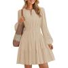 ZESICA Long Sleeve V Neck Mini Dresses for Women 2026 Spring High Waist Ruffle Pleated A Line Cocktail Party Short Dress(Apricot)