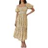 ZESICA Women’s 2026 Summer Boho Floral Print Square Neck Ruffle Swing Beach Long Maxi Dress(Beige)
