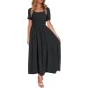 ZESICA Women’s 2026 Summer Boho Floral Print Square Neck Ruffle Swing Beach Long Maxi Dress(Black)
