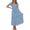 ZESICA Women’s 2026 Summer Boho Floral Print Square Neck Ruffle Swing Beach Long Maxi Dress(Blue2)