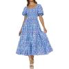 ZESICA Women’s 2026 Summer Boho Floral Print Square Neck Ruffle Swing Beach Long Maxi Dress(Bluishviolet)