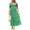 ZESICA Women’s 2026 Summer Boho Floral Print Square Neck Ruffle Swing Beach Long Maxi Dress(Grassgreen)