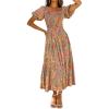 ZESICA Women’s 2026 Summer Boho Floral Print Square Neck Ruffle Swing Beach Long Maxi Dress(Greygreen)