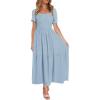ZESICA Women’s 2026 Summer Boho Floral Print Square Neck Ruffle Swing Beach Long Maxi Dress(Lightblue)