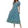 ZESICA Women’s 2026 Summer Boho Floral Print Square Neck Ruffle Swing Beach Long Maxi Dress(Lightgreen)