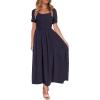 ZESICA Women’s 2026 Summer Boho Floral Print Square Neck Ruffle Swing Beach Long Maxi Dress(Navyblue)