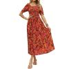 ZESICA Women’s 2026 Summer Boho Floral Print Square Neck Ruffle Swing Beach Long Maxi Dress(Orange/Red)