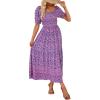 ZESICA Women’s 2026 Summer Boho Floral Print Square Neck Ruffle Swing Beach Long Maxi Dress(Purple)