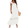 ZESICA Women’s 2026 Summer Lace Strap Sleeveless Square Neck Smocked High Waist Ruffle Hollow Out Flowy A Line Maxi Dress