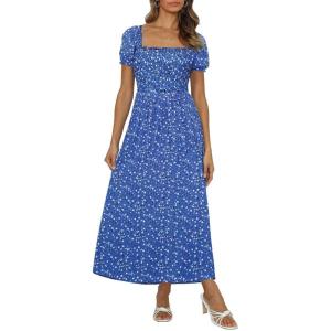 ZESICA Women’s 2026 Summer Boho Floral Print Square Neck Ruffle Swing Beach Long Maxi Dress(Cobalt)